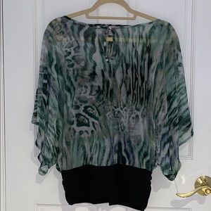 Jennifer Lopez Sheer Floral Long Sleeve Top